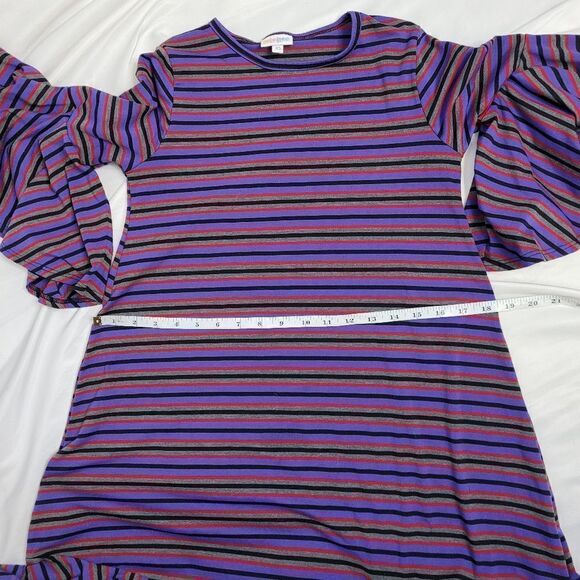 LULAROE Maurine dress flare sleeves striped ruffled 3/4 sleeve XS‎ - Picture 6 of 10
